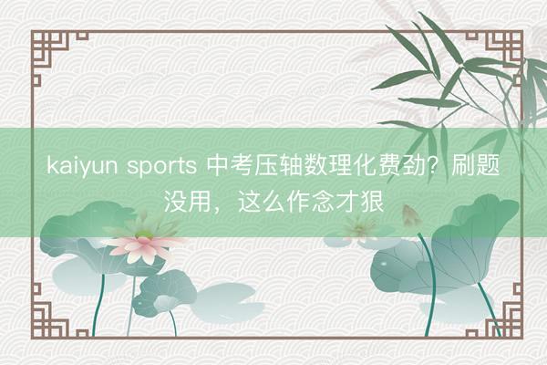 kaiyun sports 中考压轴数理化费劲？刷题没用，这么作念才狠