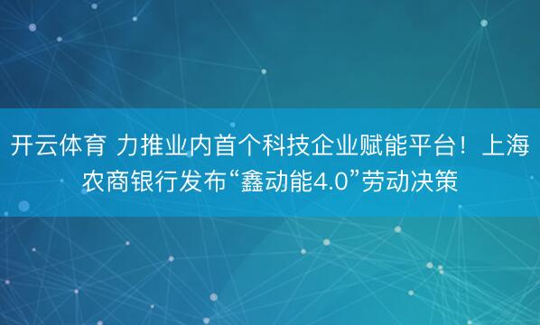 开云体育 力推业内首个科技企业赋能平台!上海农商银行发布“鑫动能4.0”劳动决策
